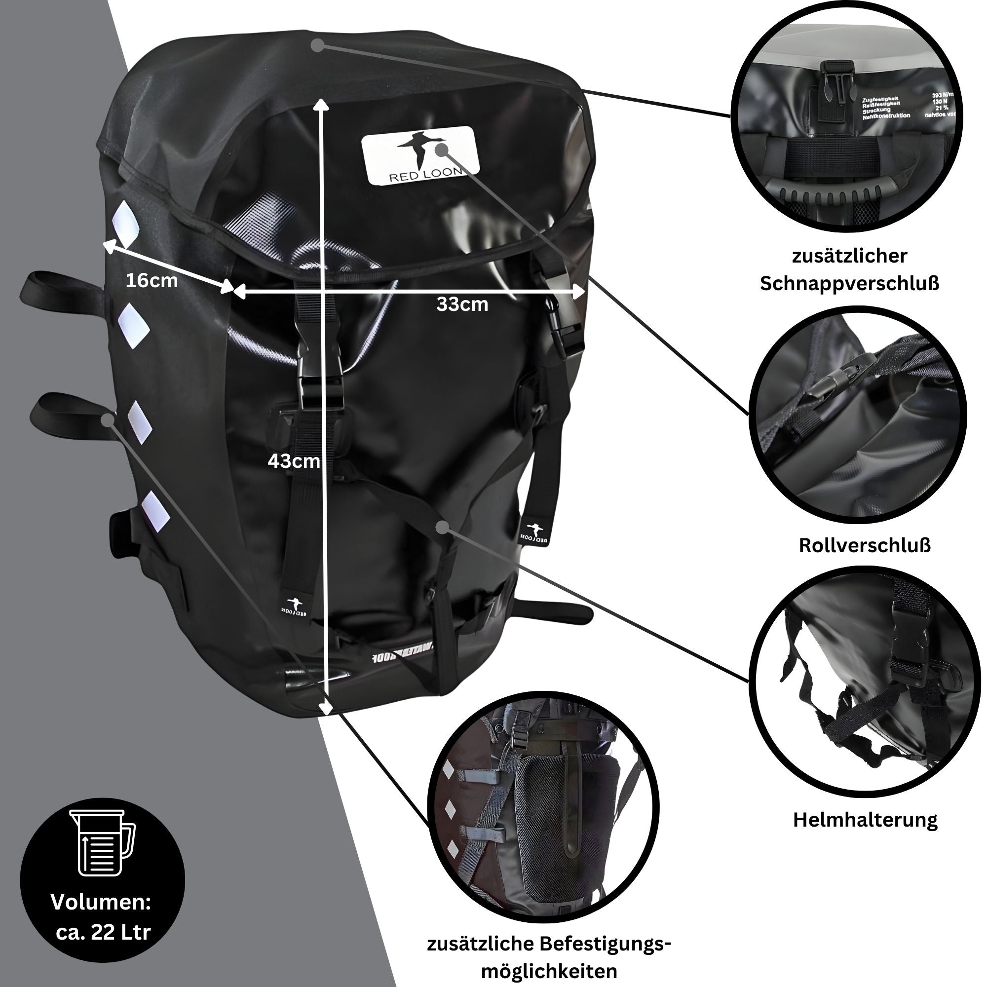 Red Loon Pro Fahrradrucksack Rad Rucksack LKW-Plane reißfest wasserdicht