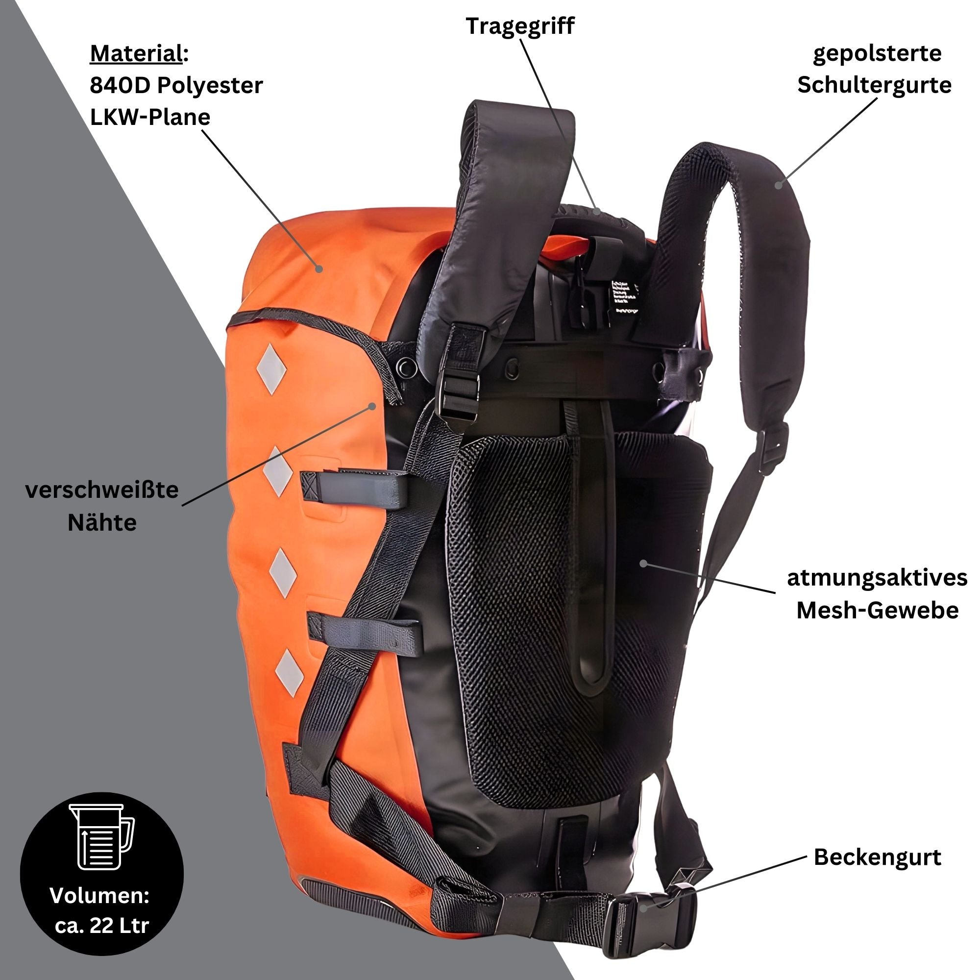Red Loon Pro Fahrradrucksack Rad Rucksack LKW-Plane reißfest Wasserdicht (Orange/Schwarz)
