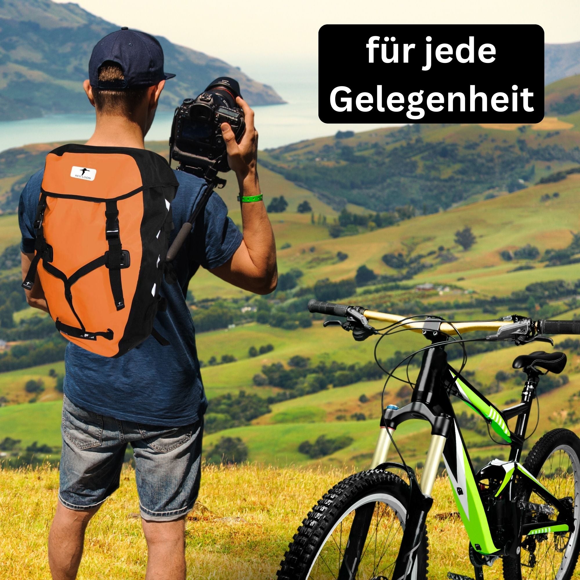Red Loon Pro Fahrradrucksack Rad Rucksack LKW-Plane reißfest Wasserdicht (Orange/Schwarz)