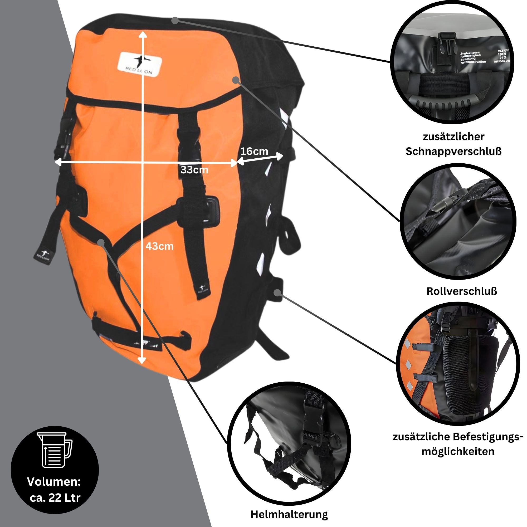 Red Loon Pro Fahrradrucksack Rad Rucksack LKW-Plane reißfest Wasserdicht (Orange/Schwarz)
