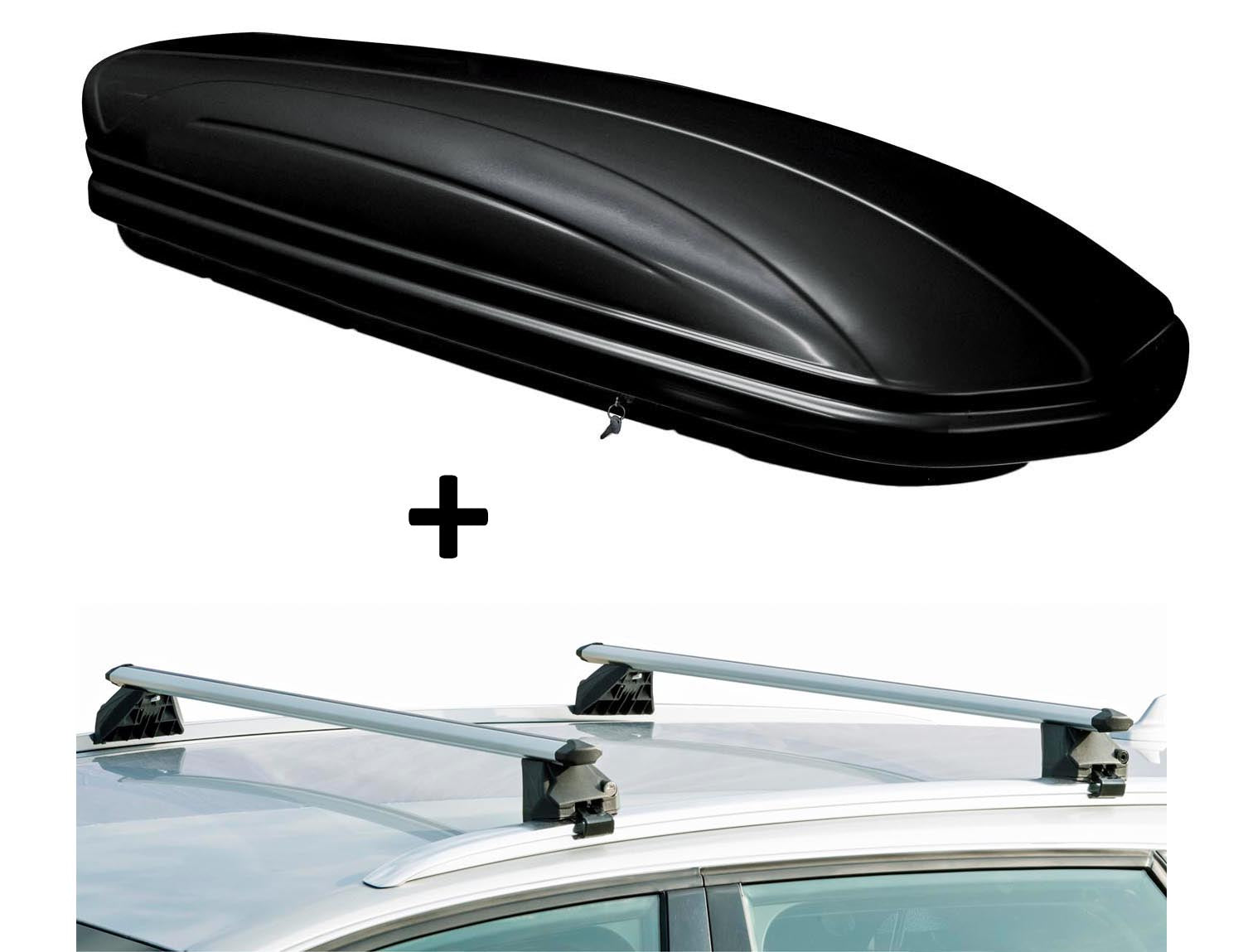 VDP Skibox MAA460G schwarz glänzend + Alu Relingträger CRV107 kompatibel mit Audi A4 Kombi (B8) 5 Türer 2008-2015
