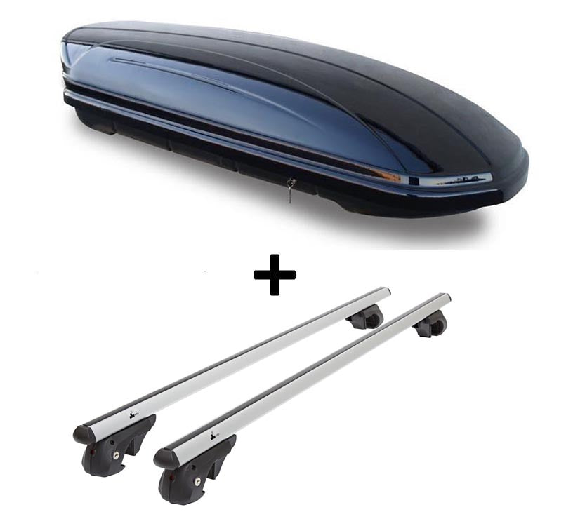 Dachbox VDPMAA460 460Ltr schwarz glänzend abschließbar + Alu Relingträger VDP004L kompatibel mit für Audi A4 Avant 8E/B7 04-08