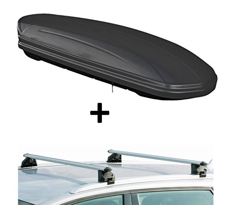 Dachbox VDPMAA460 460Ltr schwarz matt abschließbar + Dachträger CRV120A kompatibel mit für Audi A6 Kombi (C7) (5 Türer) ab 2011