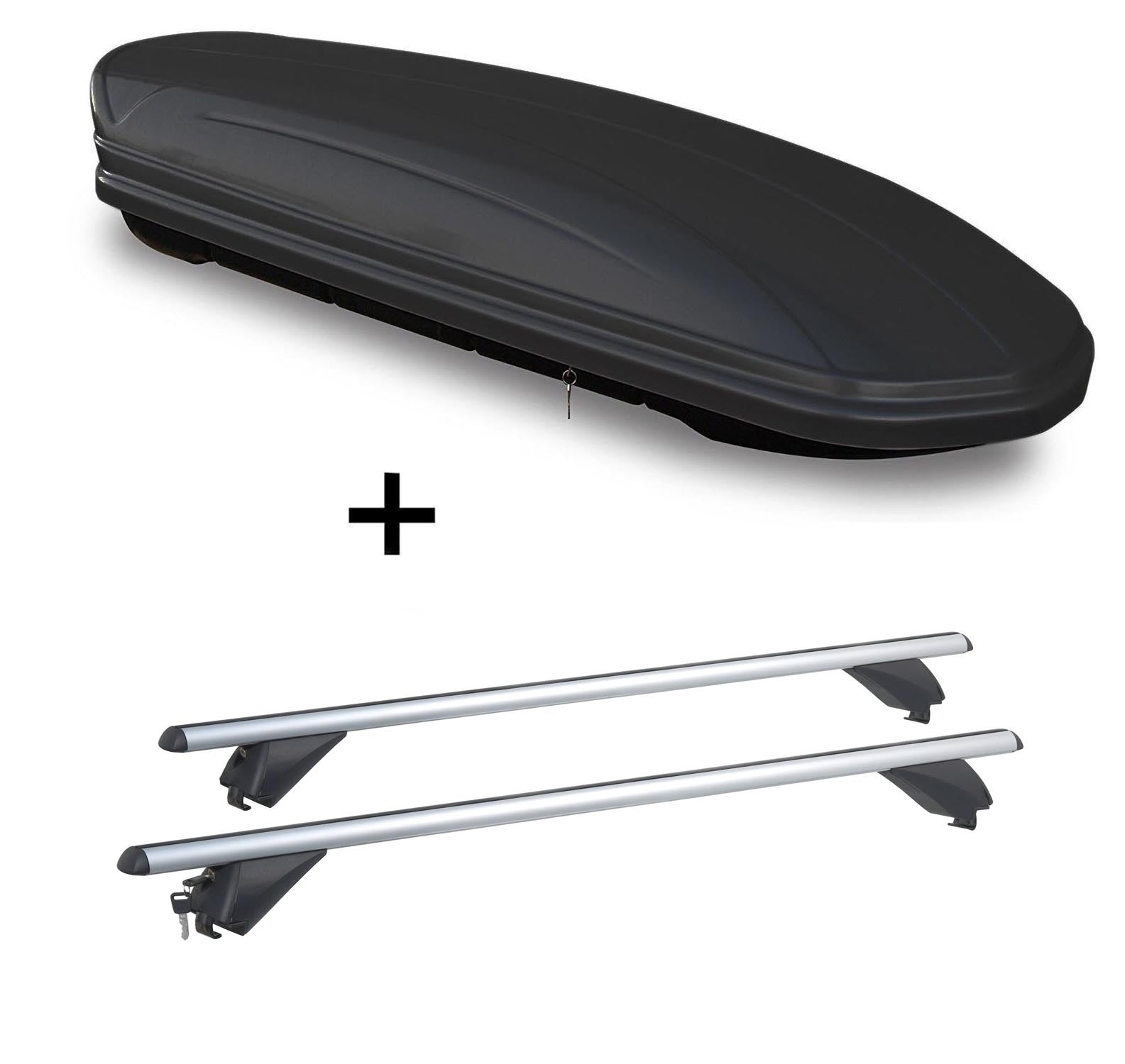 Dachbox VDPMAA460 460Ltr schwarz matt abschließbar + Alu Dachträger RB003 kompatibel mit für Mercedes GLC (5Türer) ab 2015