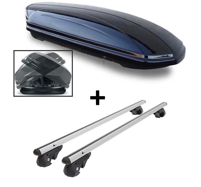 Dachbox VDPMAA580 580Ltr Duo beidseitig aufklappbar abschließbar + Alu Relingträger VDP004XL kompatibel mit für VW Touran Kombi 03-14