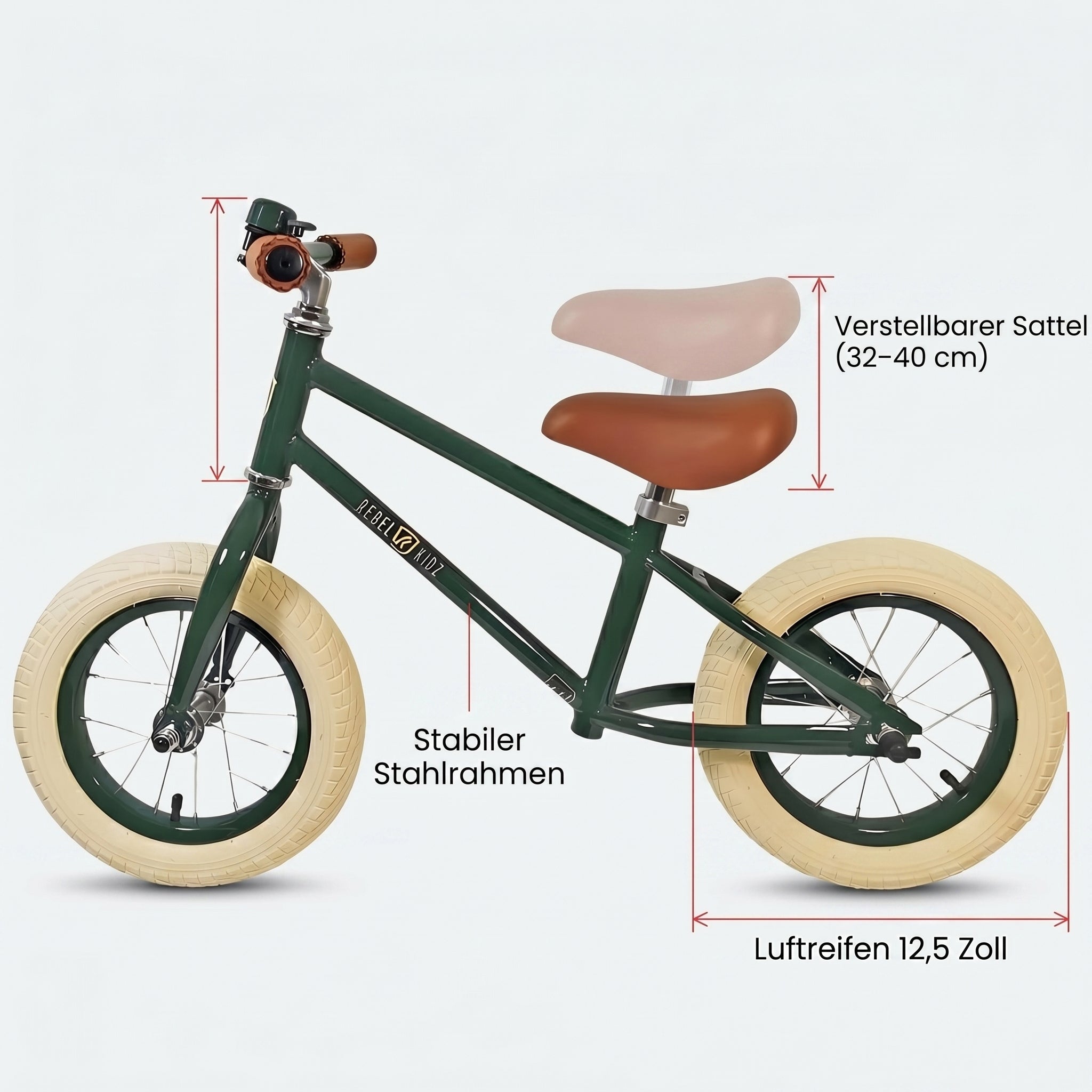 Nostalgie Lauflernrad Kinder Laufrad Kinderlaufrad Lauffahrrad im Retro-Look - Red Loon Air Classic - 12,5" Luftbereifung - aus hochwertigem Stahl - von 2 bis 5 Jahren - Balance Bike Lernfahrrad