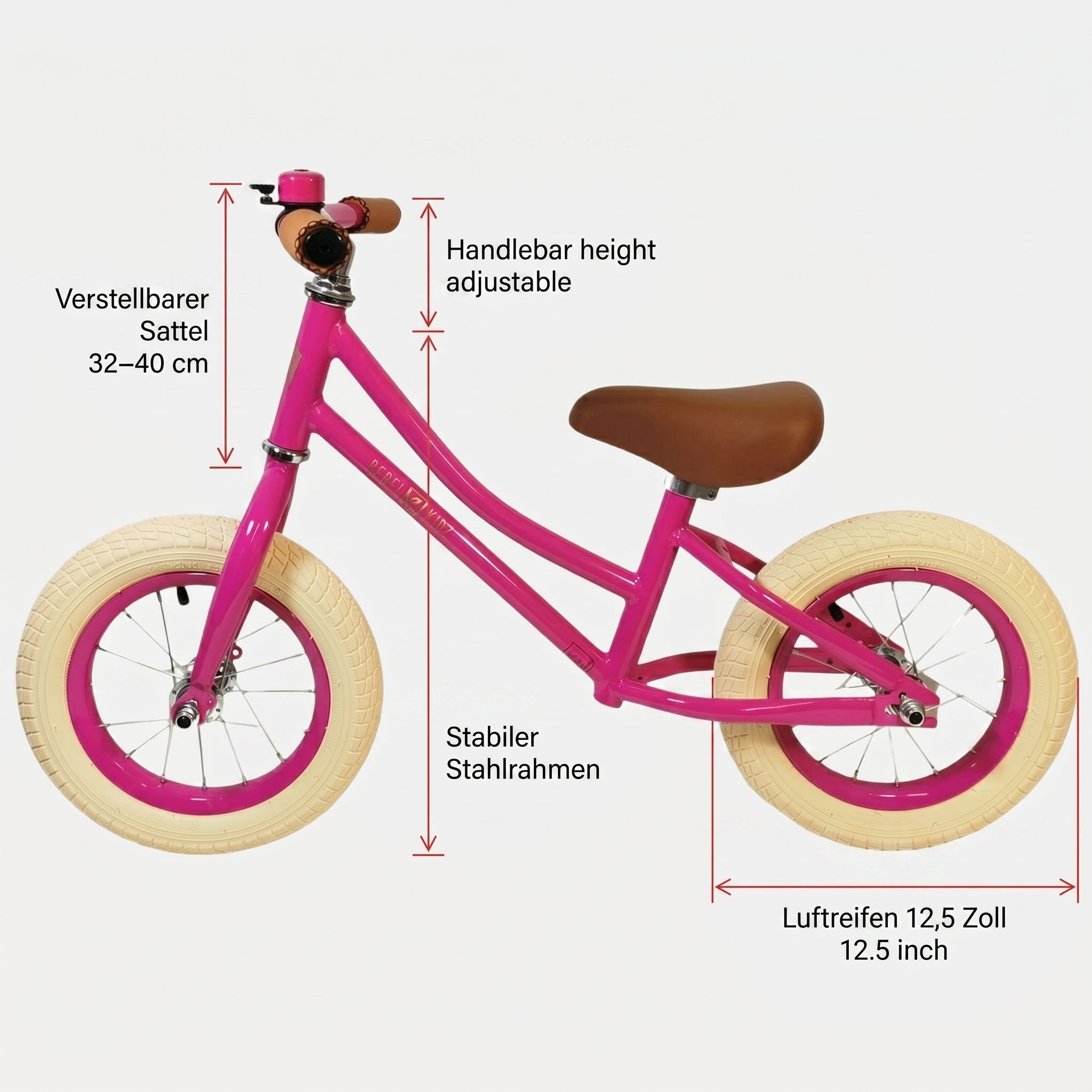 Nostalgie Lauflernrad Kinder Laufrad Kinderlaufrad Lauffahrrad im Retro-Look - Red Loon Air Classic - 12,5" Luftbereifung - aus hochwertigem Stahl - von 2 bis 5 Jahren - Balance Bike Lernfahrrad