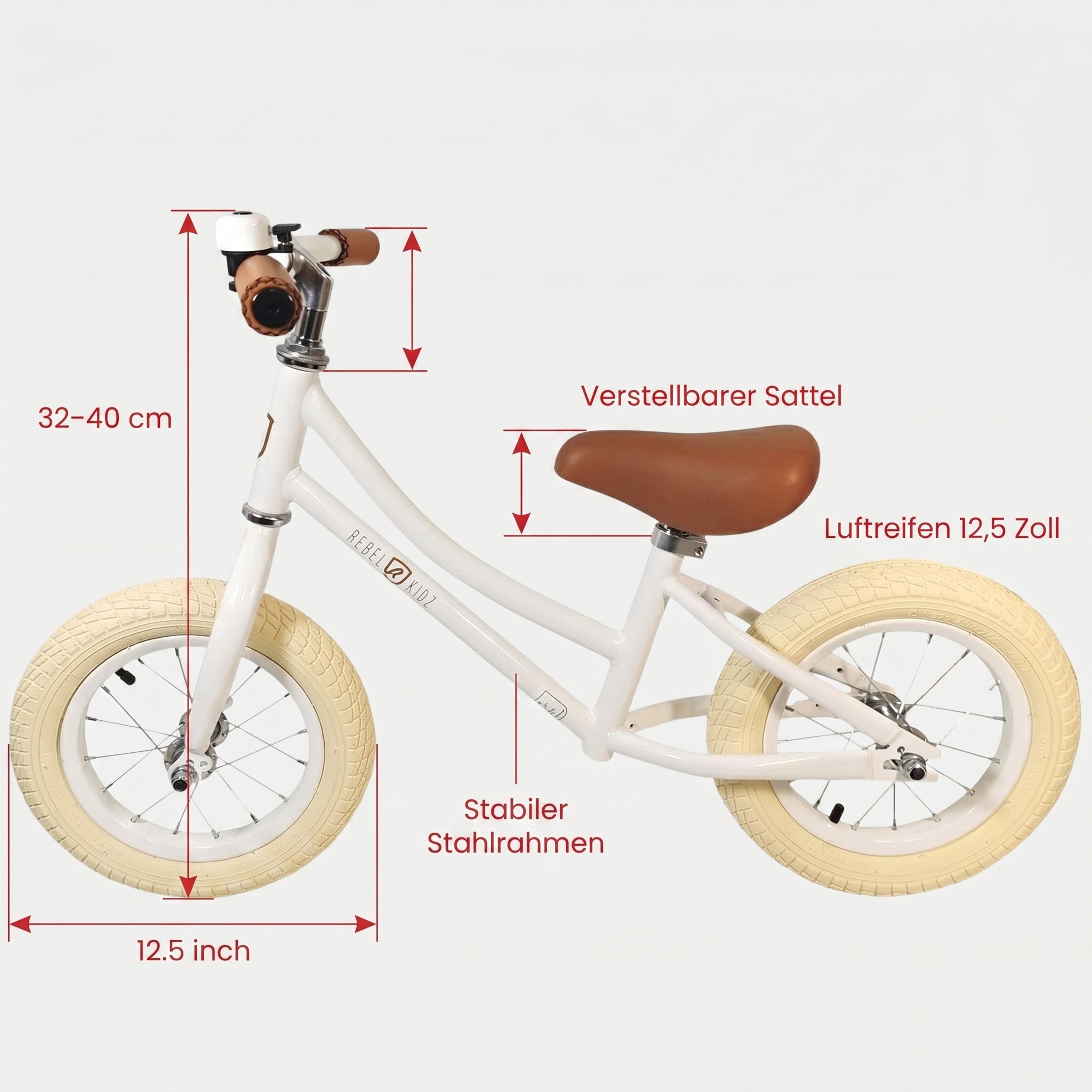 Nostalgie Lauflernrad Kinder Laufrad Kinderlaufrad Lauffahrrad im Retro-Look - Red Loon Air Classic - 12,5" Luftbereifung - aus hochwertigem Stahl - von 2 bis 5 Jahren - Balance Bike Lernfahrrad