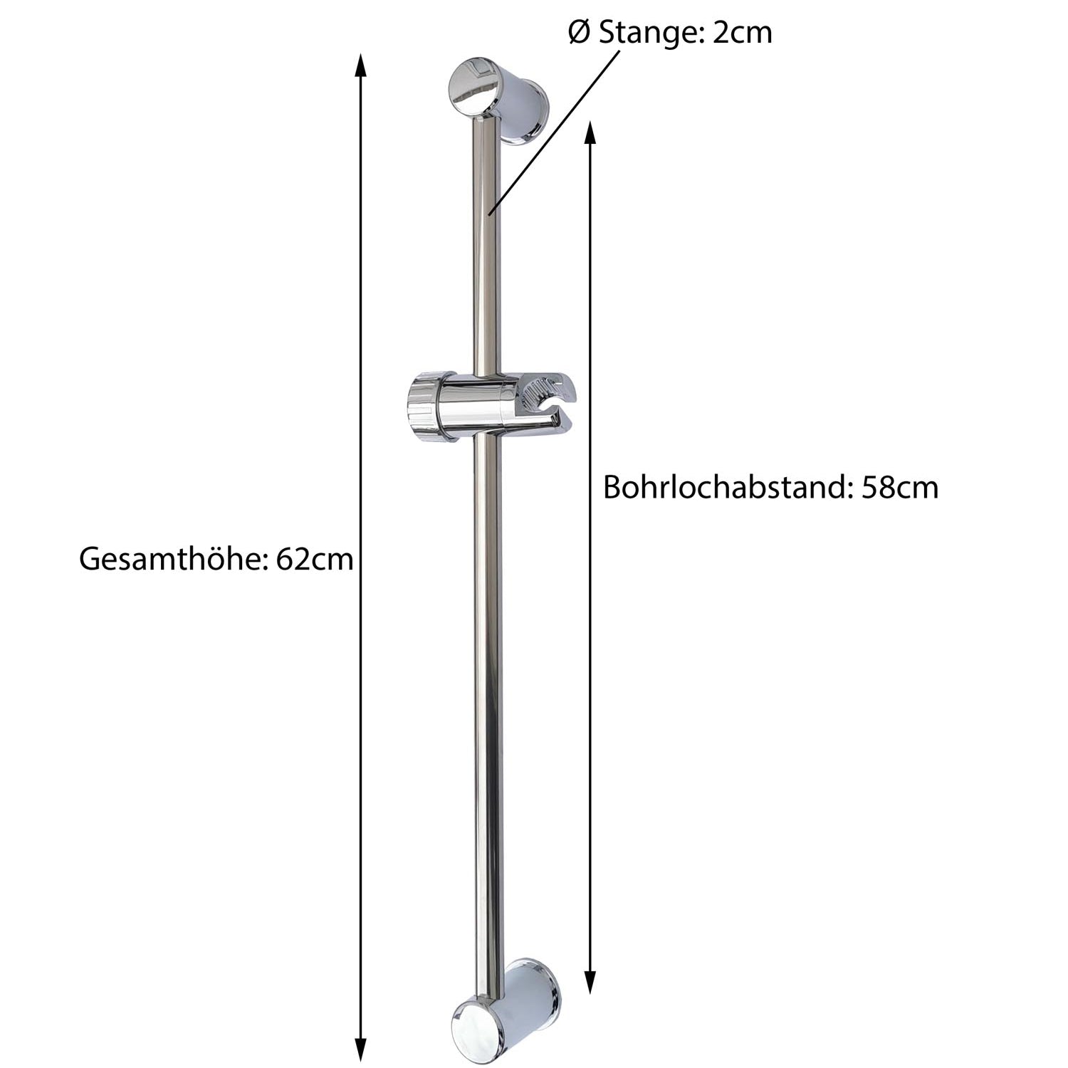 Romy Brausestange Metall 60 cm mit Brausehalter Duschstange Dusche Brause