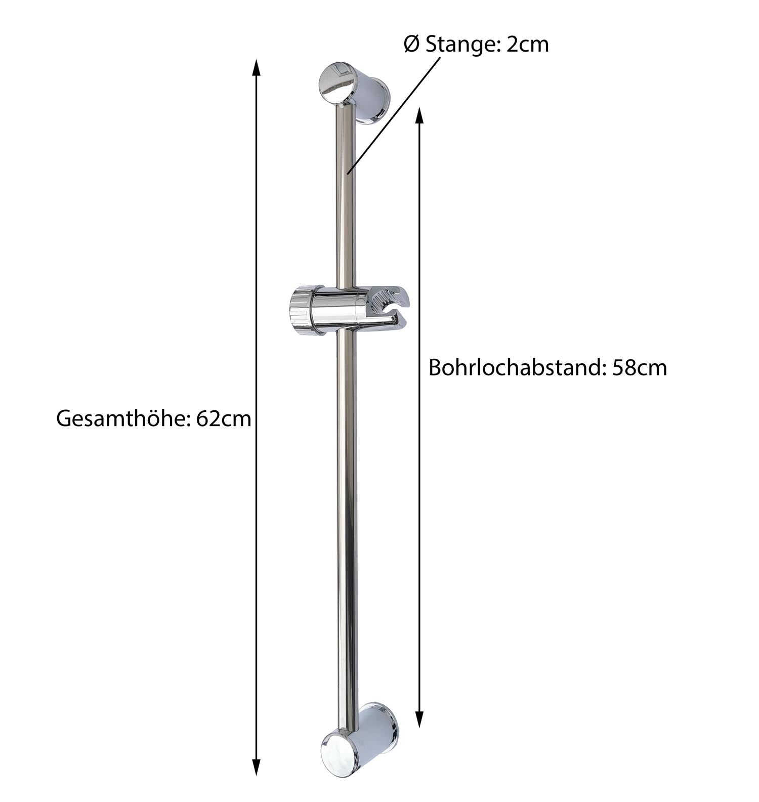 Romy Brausestange Metall 60 cm mit Brausehalter Duschstange Dusche Brause