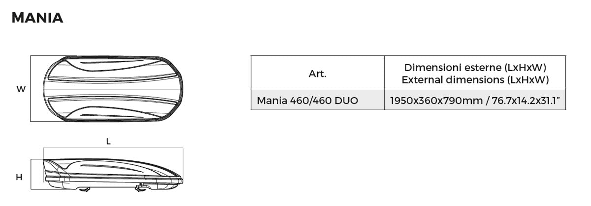 Dachbox 460 Liter   abschließbar mattschwarz VDP-MAA460m